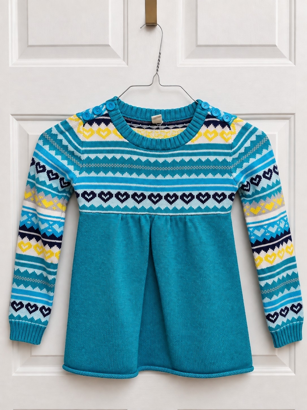 Old Navy Girls Size 8 Fair Isle Heart Sweater Dress Tunic Winter Knit